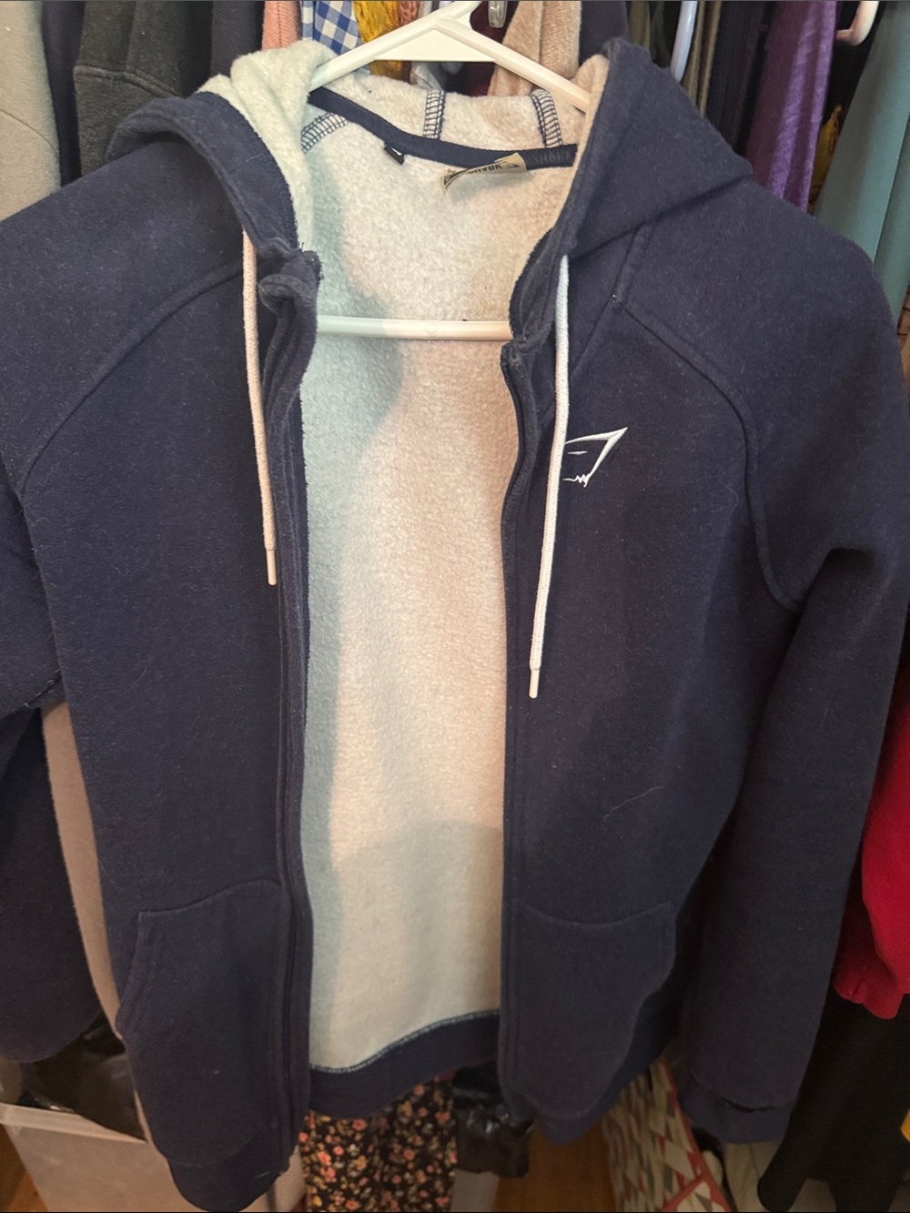 Gymshark Navy Blue Full-Zip Hoodie with White Logo